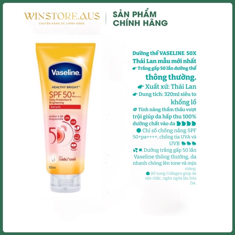 Sữa Dưỡng Thể Trắng Da VASELINE 50X SPF 50+ THÁI LAN 320ml