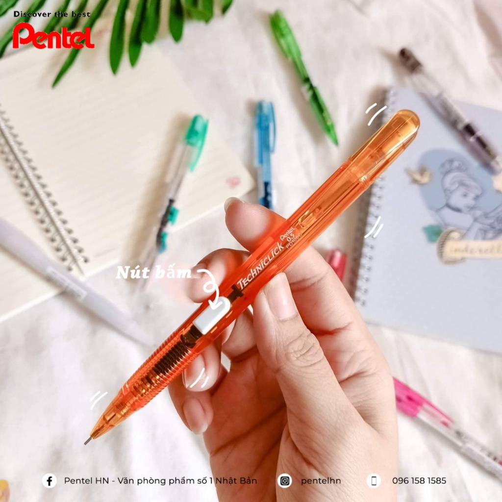 Bút Chì Kim /Bút Chì Bấm Thân Giữa Pentel PD105  Ngòi 0.5mm, Thân Trong/ Thân màu Đẹp Mắt /Vỏ Nhiều Màu