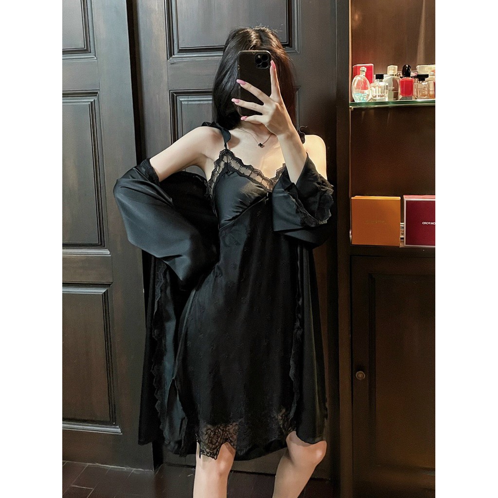[Hàng cao cấp]Set đầm ngủ ren lụa mềm mượt kèm áo choàng - váy ngủ cao cấp lụa ren sang chảnh quyến rũ | BigBuy360 - bigbuy360.vn