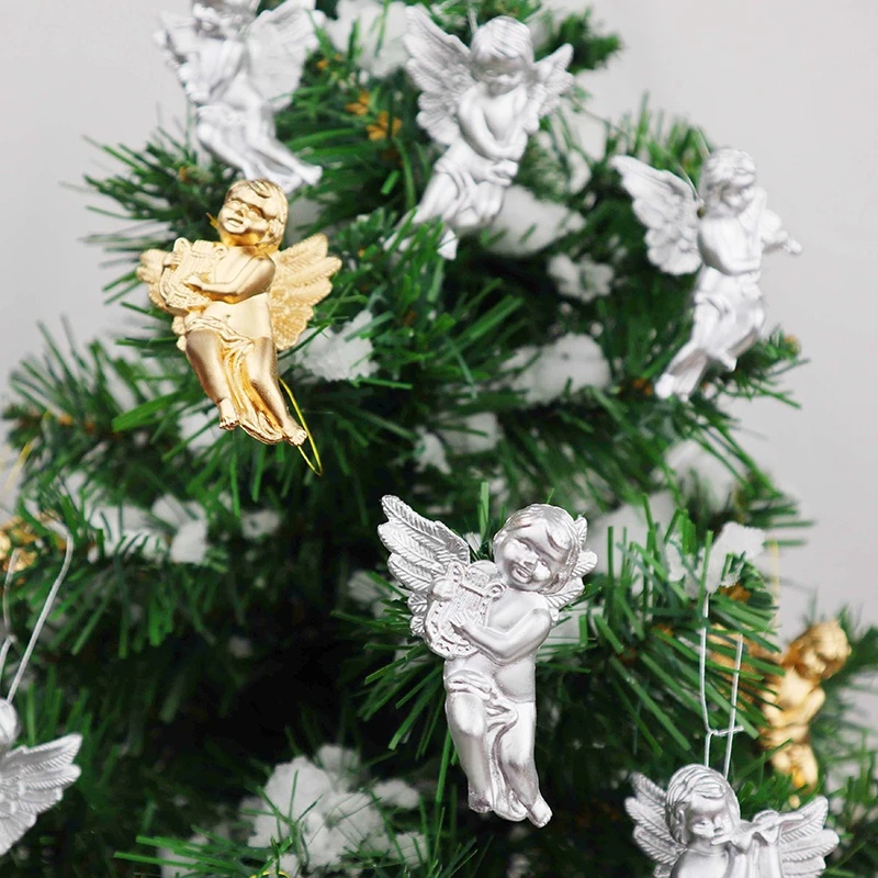 Set 6 Búp Bê Thiên Thần Màu Vàng / Bạc Trang Trí Cây Thông Giáng Sinh / Năm Mới