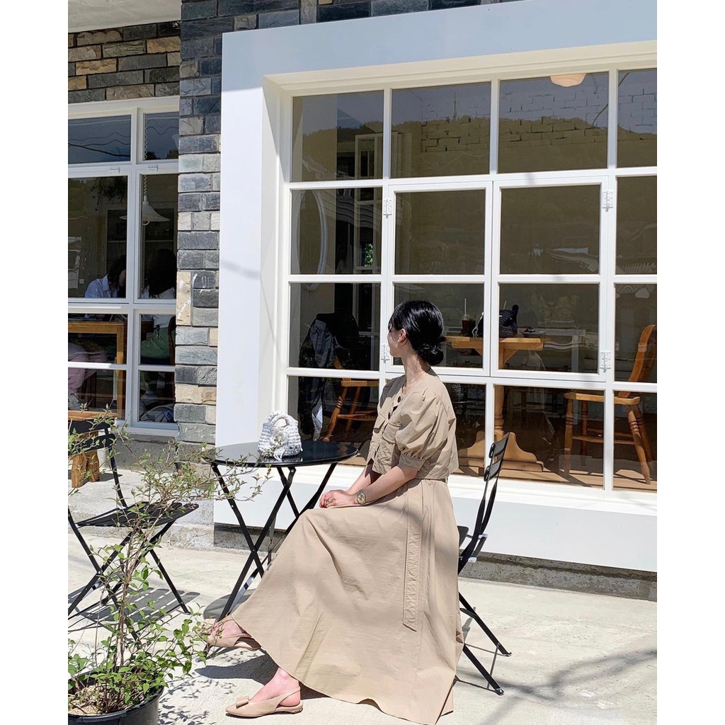 SÉT ÁO KÈM CHÂN VÁY CẠP CHUN 2 MÀU TRẮNG BE