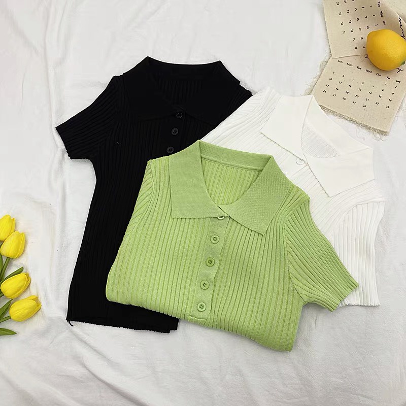 Áo polo crotop trơn có cúc Forgirl tay cộc năng động
