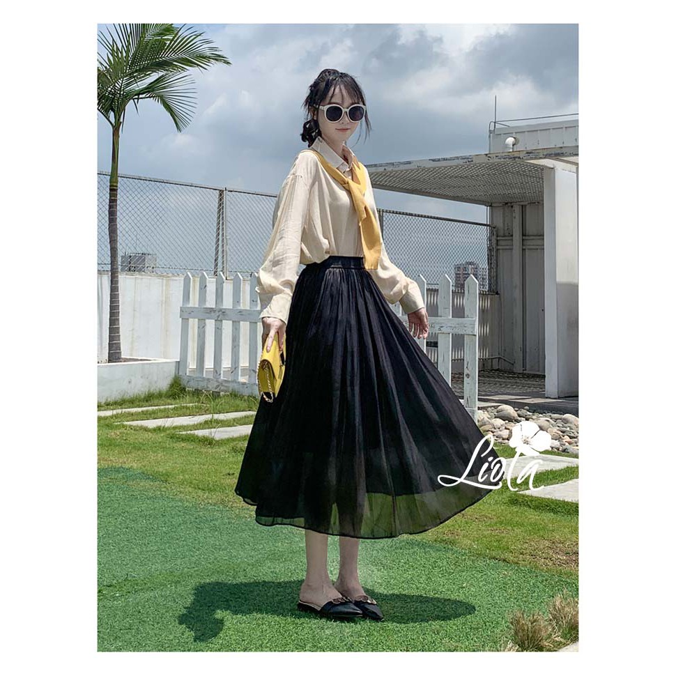 Chân váy dài midi nhúm xếp ly dáng xoè rộng chất liệu oganza ánh tơ lấp lánh trước ánh sáng Hot 2021 by Liola | BigBuy360 - bigbuy360.vn
