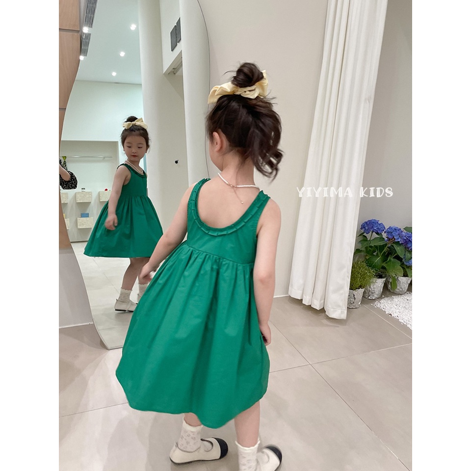 Váy babydoll hở lưng bé gái chất thô, váy thô nến sát nách thiết kế cổ sang chảnh cho bé