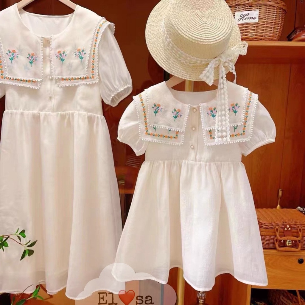 Váy Tơ Vạt Vuông Thêu Hoa Cực Xinh Cho Bé Gái