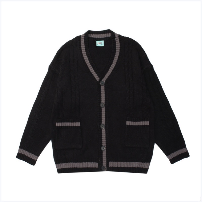 Áo khoác Cardigan dệt kim dài tay cổ chữ V có ren màu đơn giản áo len nam và nữ áo len rộng rãi và giản dị