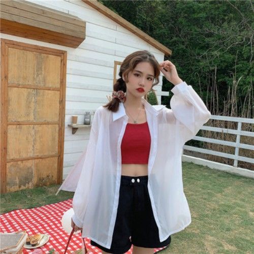 COZOK Áo Sơ Mi Chiffon Tay Dài Chống Nắng Dáng Rộng Thời Trang Cho Nữ