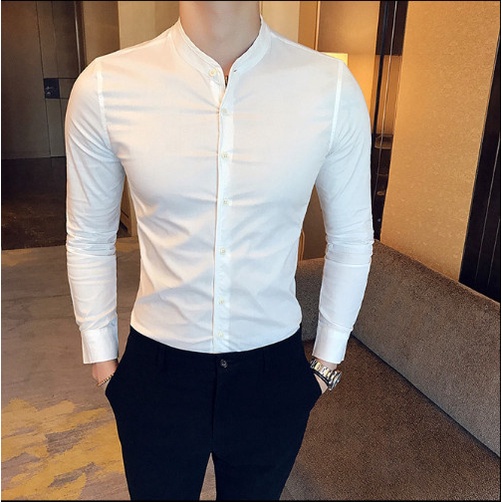 Áo sơ mi nam cổ tàu kiểu dáng thoải mái mới mẻ áo sơ mi nam dài tay chất vải lụa cao cấp thấm hút mồ hôi Nice