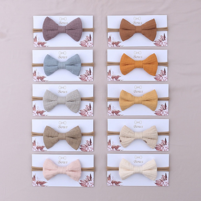 Dây Buộc Tóc Thắt Nơ Vải Cotton Mềm Co Giãn Màu Trơn