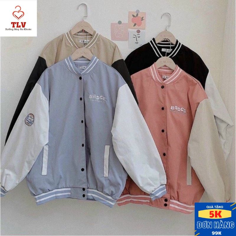 Áo khoác dù Bomber BADGE form rộng 2 lớp/ Áo khoác nam nữ phong cách Hàn Quốc