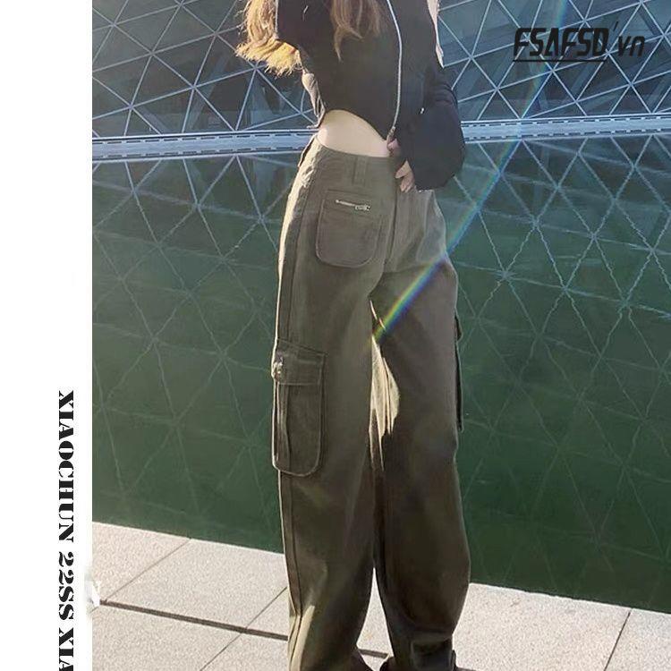 Quần Yếm Jean Ống Rộng Mỏng Phong Cách Retro Mỹ Hàng Mới 2022 Dành Cho Bạn Nữ