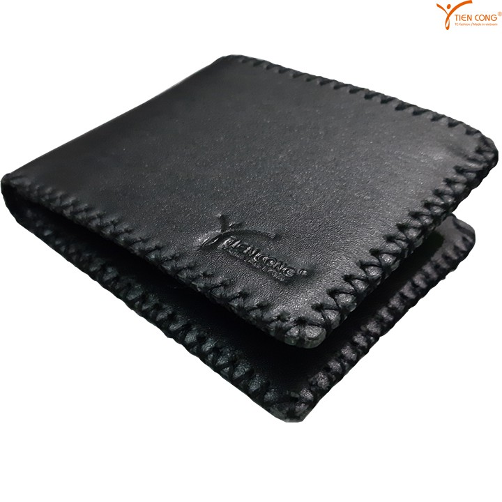 Ví Nam Ngang Da Bò May Viền Chữ V Tien Cong Màu Đen - TCN1016