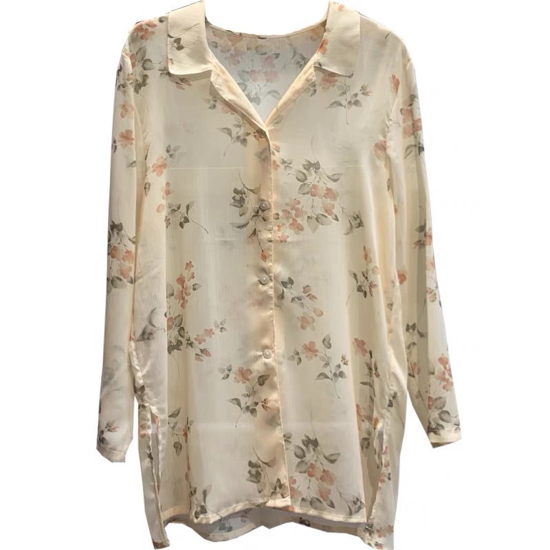 Áo Sơ Mi Chiffon Tay Dài Chống Nắng In Họa Tiết Hoa Phong Cách Hàn Quốc Cổ Điển Thời Trang Mù