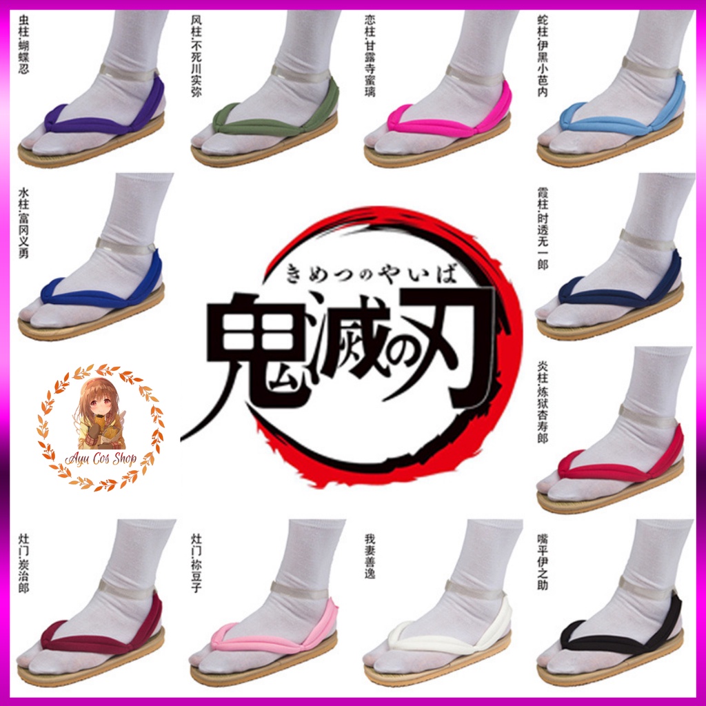 Dép cói/geta cosplay Muichirou Giyuu Mitsuri Tanjiro Zenitsu Shinobu Obanai Rengoku