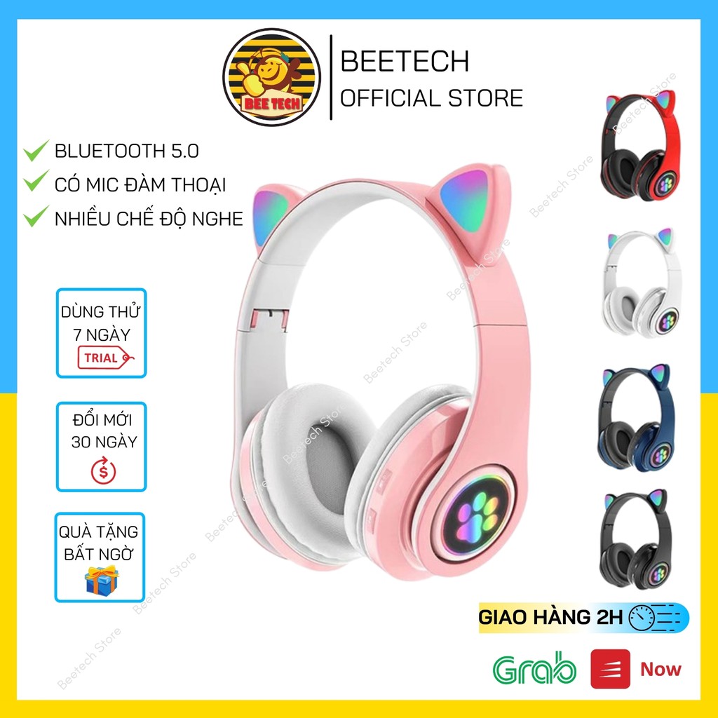 Tai nghe bluetooth hình tai mèo, tai phone chụp tai có led siêu đẹp - Beetech