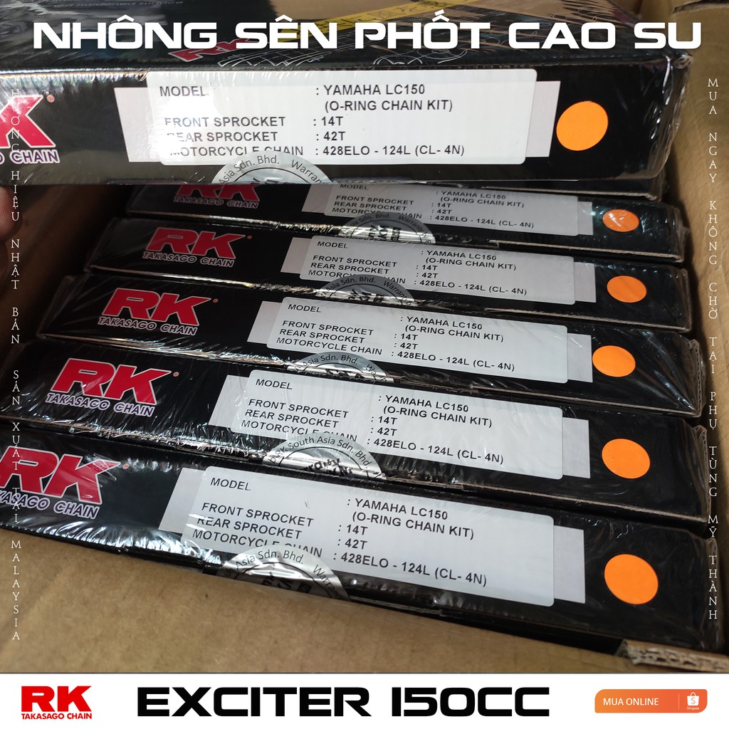 Nhông sên dĩa phốt cao su xe Exciter 150cc thương hiệu RK Nhật Bản