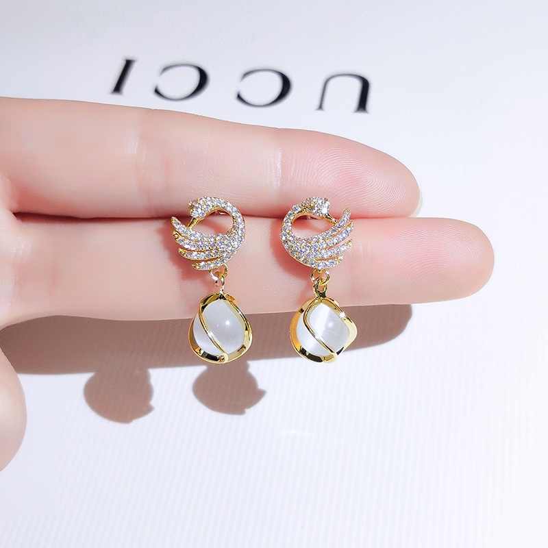[Jiudolan] Bông Tai Mặt Thiên Nga Đính Đá Opal Giả Thanh Lịch Cho Nữ