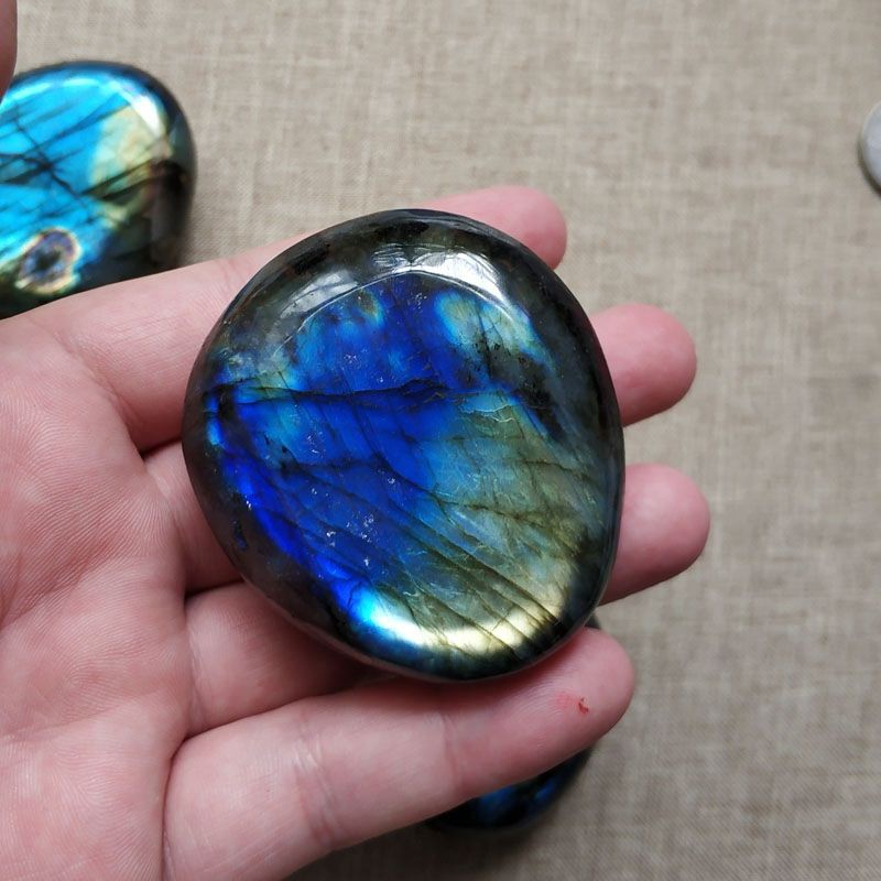 ♣♣☜đồ trang trí thô bằng đá mặt trăng tự nhiên, mẫu vật quặng labradorite, miếng xử lý, hồ cá và quang phổ năng lư