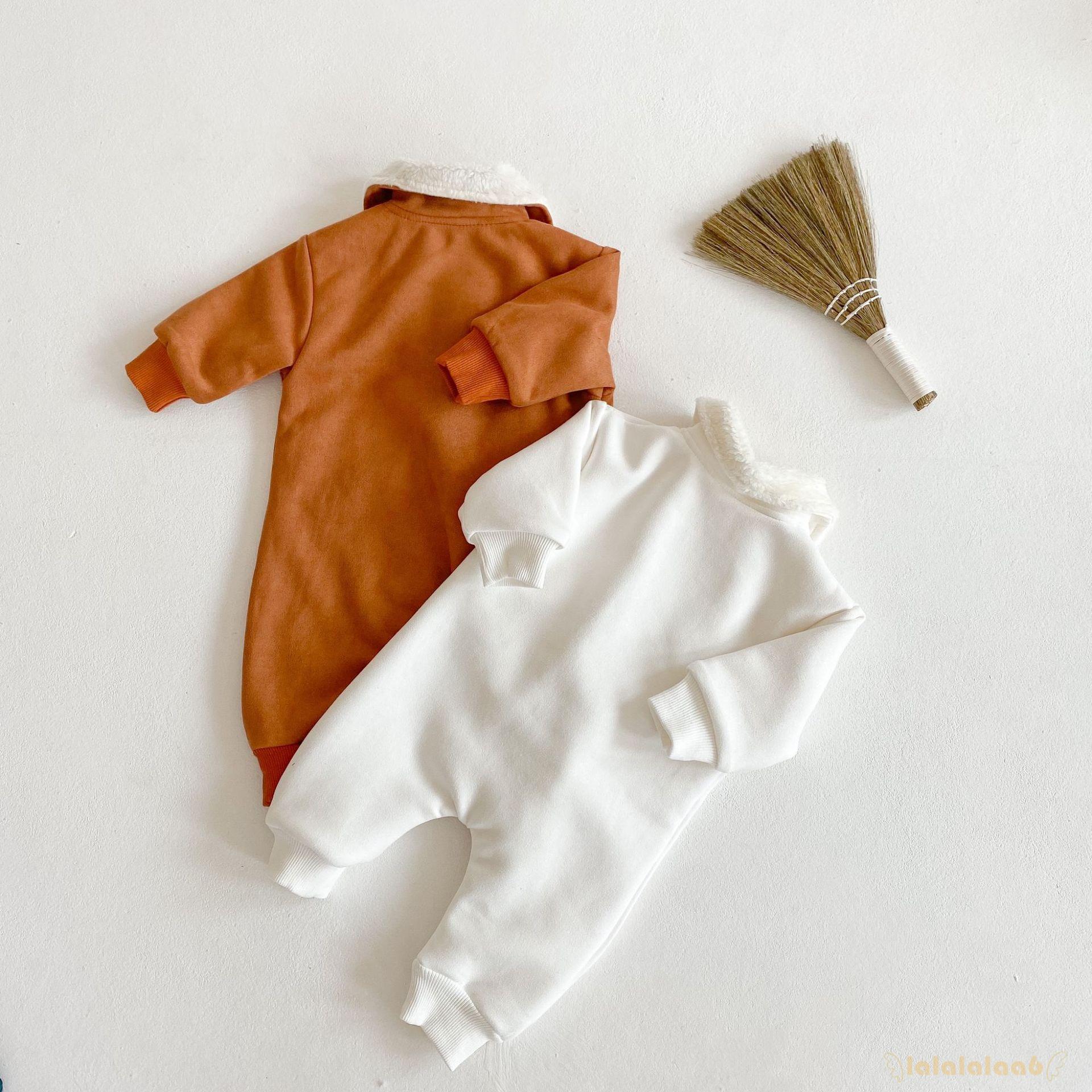 Bộ áo liền quần bằng vải da nhân tạo tay dài xinh xắn dành cho bé