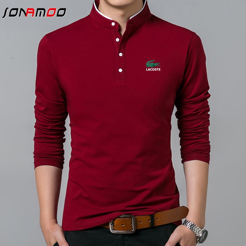 Áo Thun Cotton Tay Dài Cổ Đứng Thời Trang Hàn Quốc Cho Nam