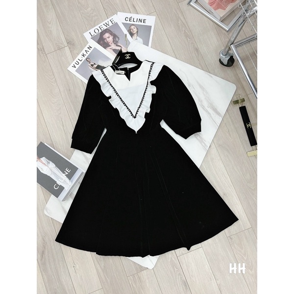 Váy Nhung Đỏ Cổ Bèo Cao Cấp | BigBuy360 - bigbuy360.vn