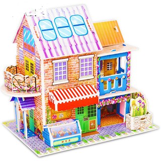Mô hình xếp hình 3D bằng giấy Ngôi nhà hoa mơ ước