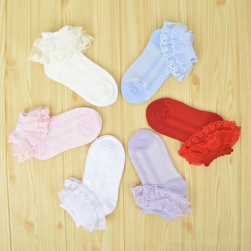 Vớ Cotton Mỏng Phối Ren Dáng Ngắn Dành Cho Bé Gái 1-3 Tuổi
