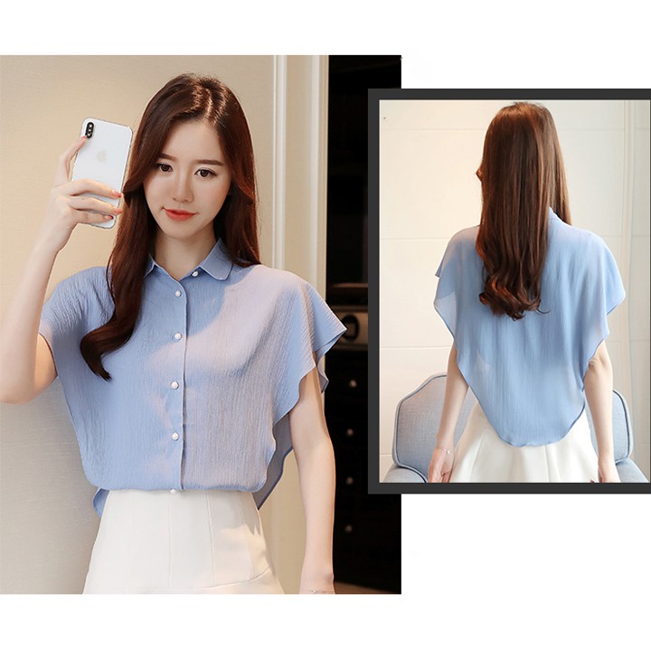 Áo sơ mi công sở nữ kiểu Hàn Quốc (Màu Xanh Lam - kèm hình thật shop chụp)