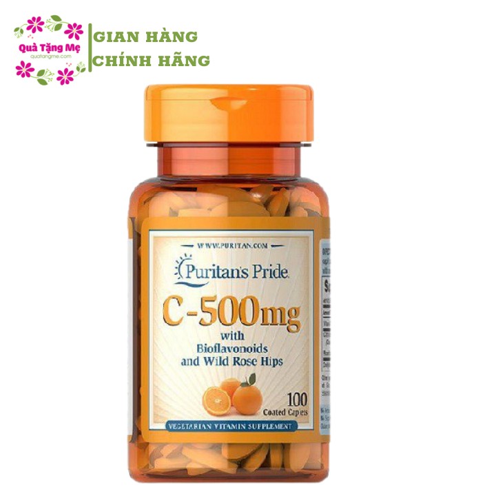 Viên uống bổ sung vitamin C Puritan's Pride - Vitamin C-500 mg with Bioflavonoids & Wild Rose Hips 100 viên