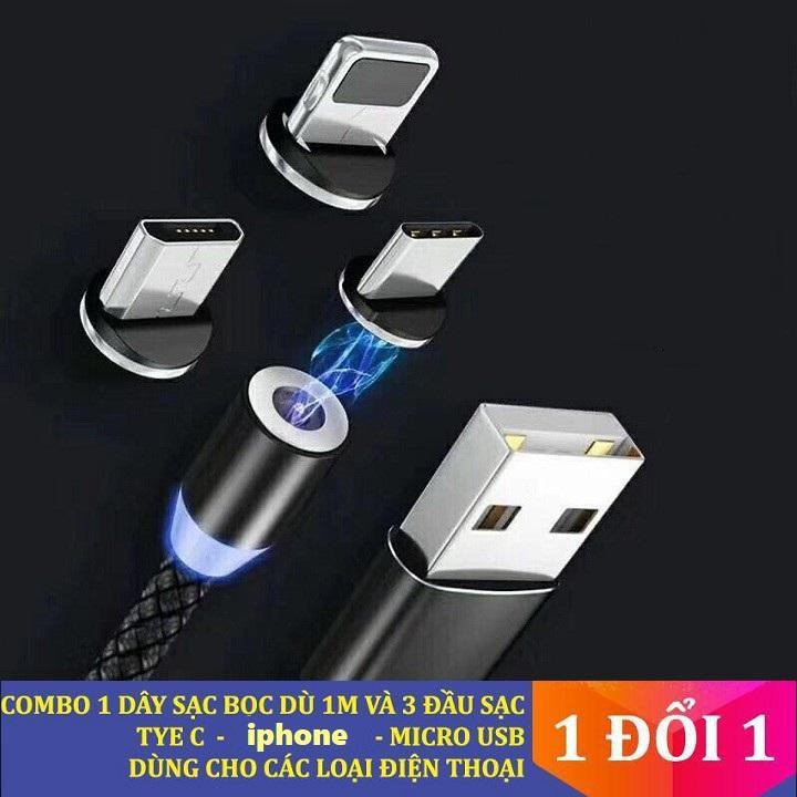 Dây Cáp Sạc Hút Nam Châm Hàng Chính Hãng Dùng Cho Tất Cả Máy Androi Ios Hỗ Trợ Sạc Nhanh Đủ màu
