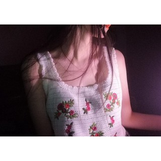[Sẵn Hàng]♥️Áo Hai Dây Len Thêu Hoa Croptop(ảnh thật)Size S,M,L