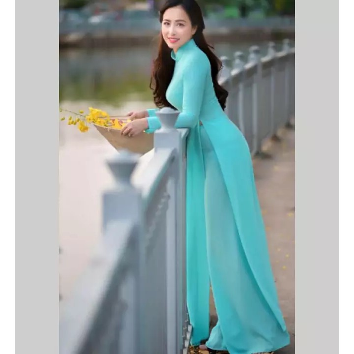 Áo Dài 4 Tà - Màu Xanh Ngọc - Chất Liệu Chiffon Cao Cấp - Hỗ Trợ 1 Đổi 1 - Hàng Đủ Size