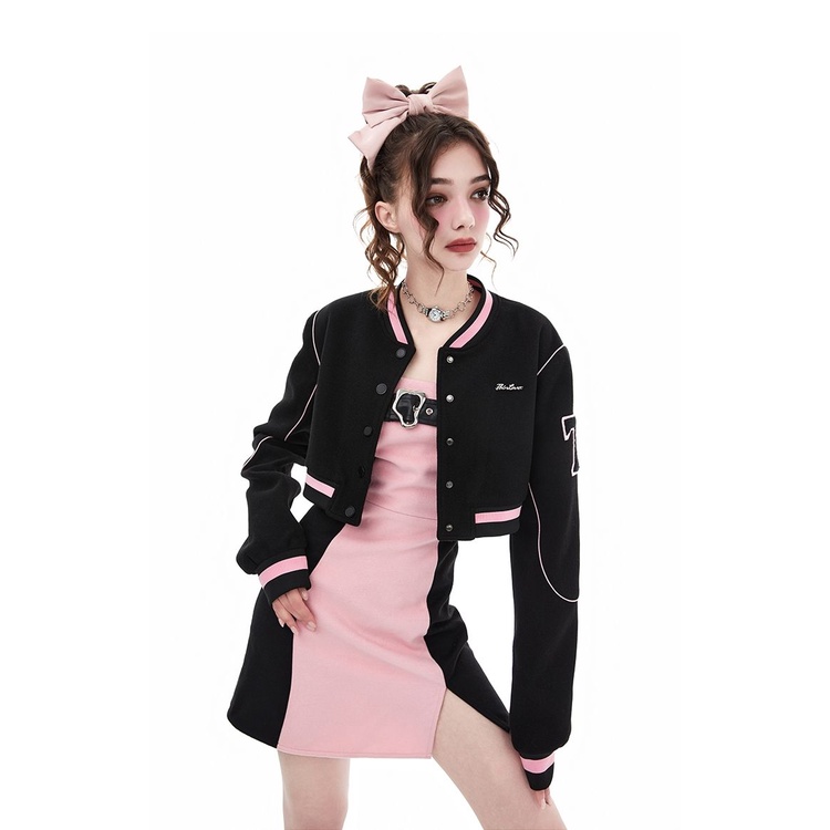 Set Đầm Hai Dây Phối Áo Khoác Màu Sắc Tương Phản Thời Trang Mùa Thu Cho Nữ