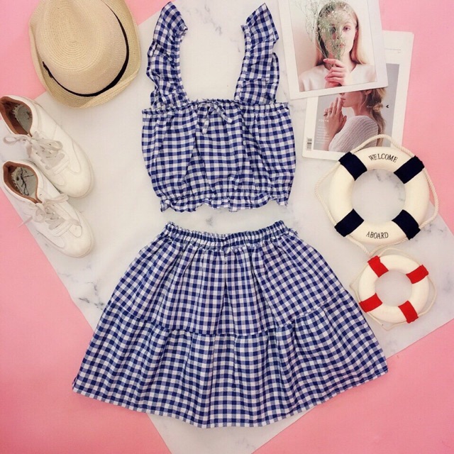 Set áo crop cánh tiên váy xoè 100% hình thật