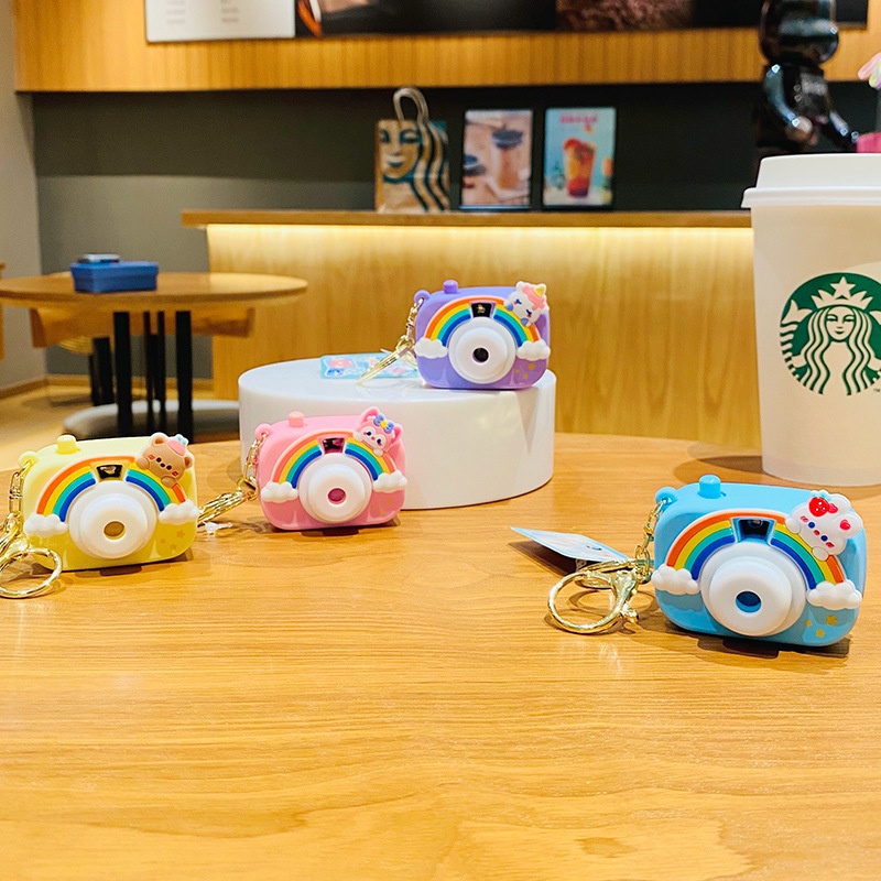 Móc Khóa Hình Máy Ảnh Màu Cầu Vồng Dễ Thương