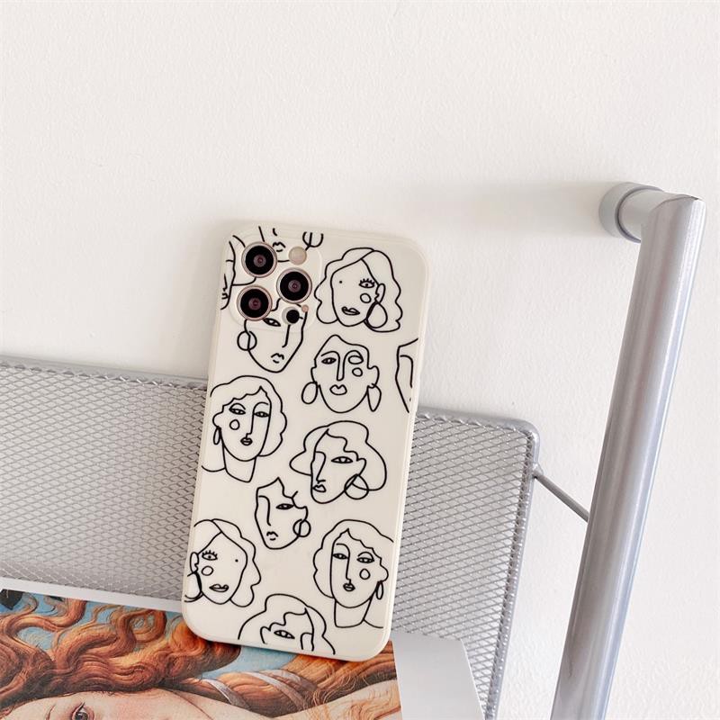 Fashion Art Human Face Line Couple Phone case for iPhone 6 6s 7 8 Plus 7plus 8plus 12pro 12 11 12 Pro Max X XR XS MAX SE 2020 INS Soft TPU Cover