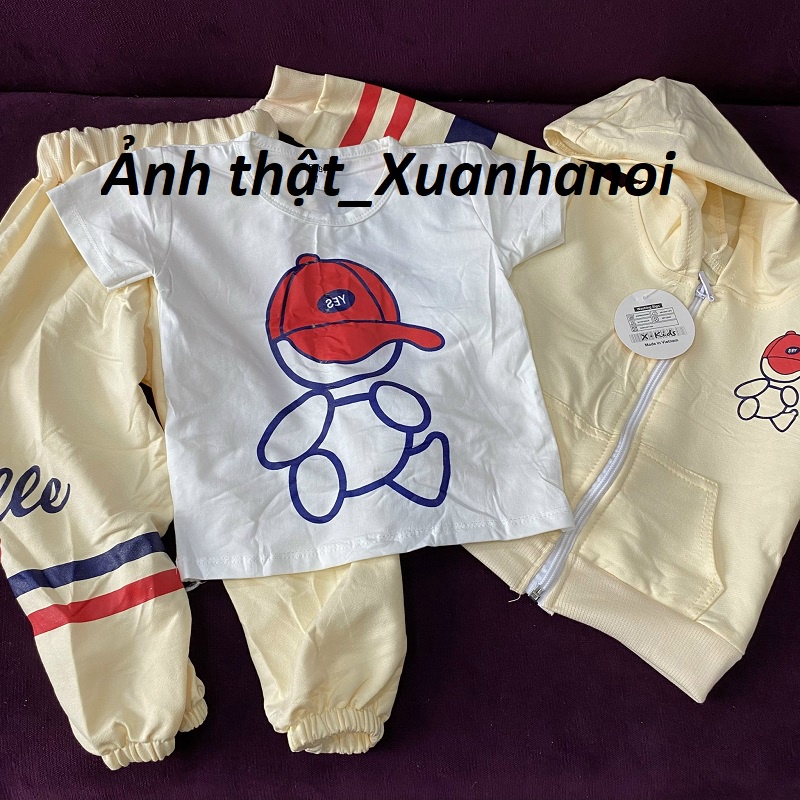 Bộ bé trai nỉ da cá tầu 3 chi tiết áo khoác, áo thu và quần bo gấu hàng cao cấp XHN1059