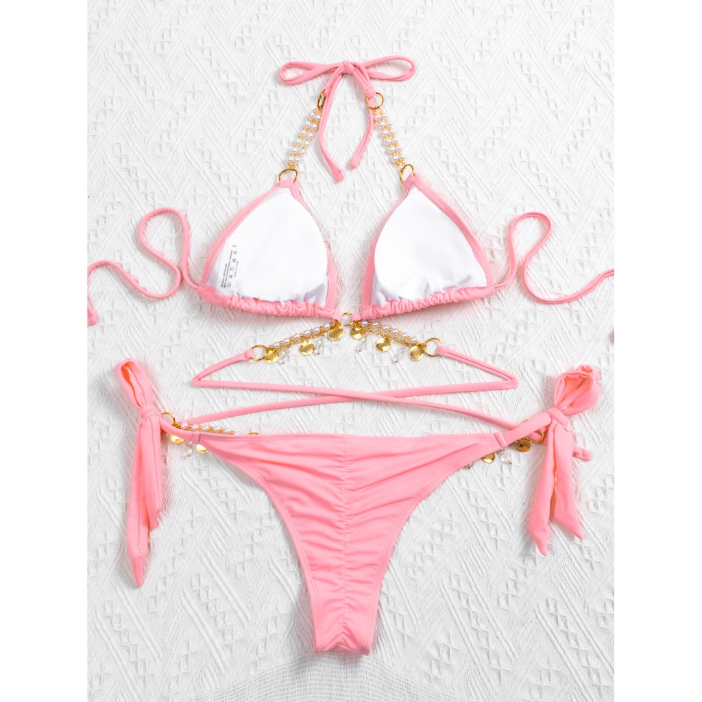Bộ Bikini Màu Trơn Đính Đá Tua Rua Zms36 | BigBuy360 - bigbuy360.vn