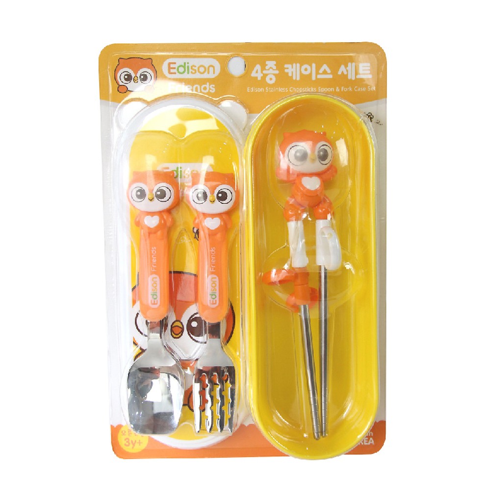 Set tập ăn 3 món thìa, nĩa, đũa xỏ ngón Edison hình cú mèo