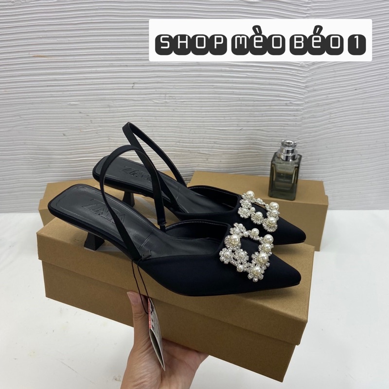 Sandal zara tag đá vuông gót nhú xuất dư fullbox