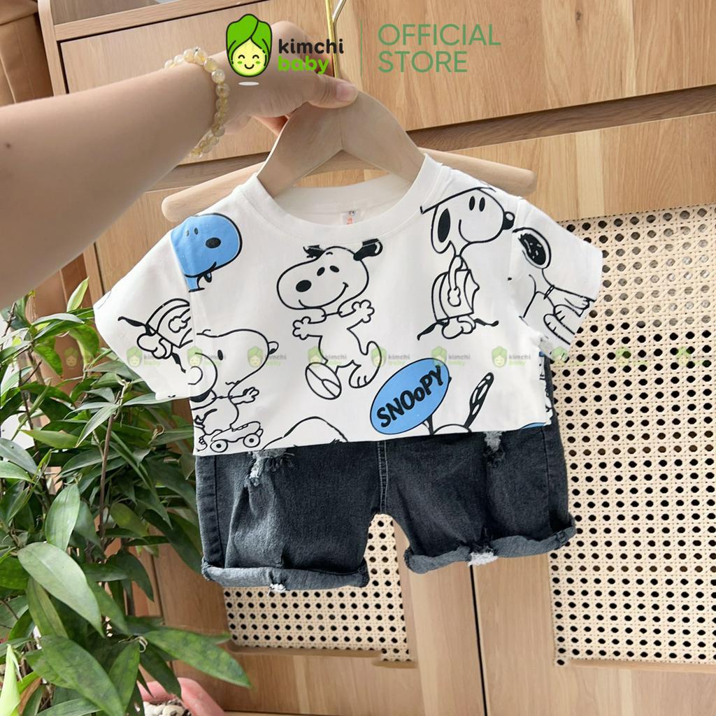 Đồ Bộ Cho Bé Trai, Bé Gái Áo Cotton Quần Jeans Họa Tiết Snoopy Dễ Thương, Bộ Quần Áo Cho Bé Mặc Nhà CK342