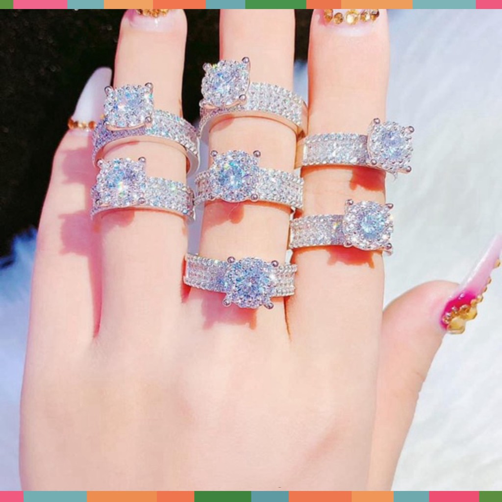 Nhẫn Nữ|Nhẫn Bạc Ý 925 Xi Vàng Trắng Sang Chảnh HG067