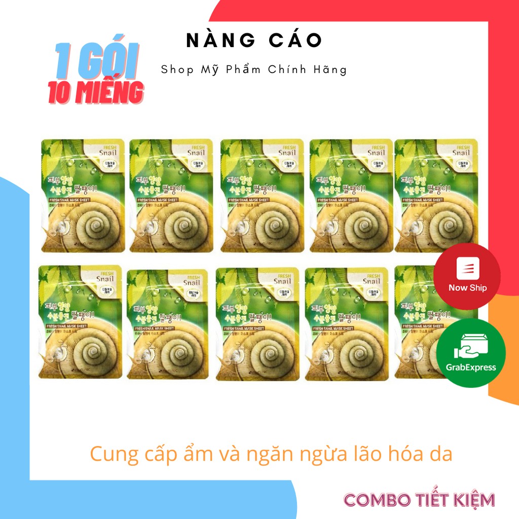 Combo 10 Miếng Mặt nạ dưỡng da ngăn ngừa lão hóa ốc sên 3W Clinic Snail 23ml x10