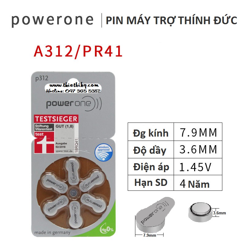 Pin máy trợ thính Power one P312 A312 PR41 zine Đức