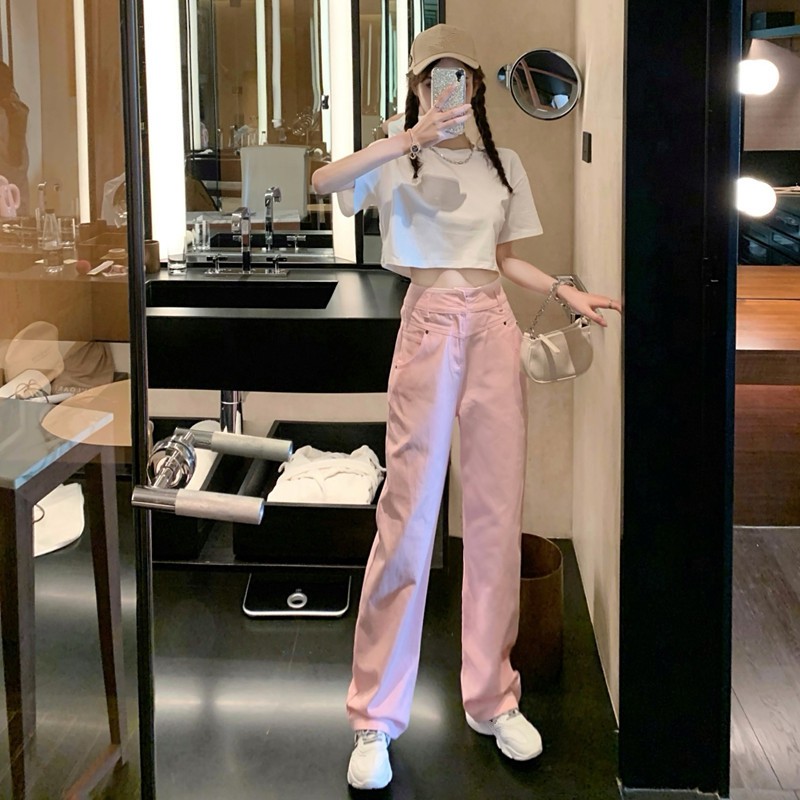 Quần jean ống rộng lưng cao thời trang Hàn Quốc cho nữ 2021
