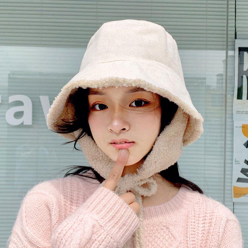 Mũ Bucket Lông Cừu Chống Nắng Màu Trơn Thời Trang Thu Đông VANES1 Cho Cặp Đôi