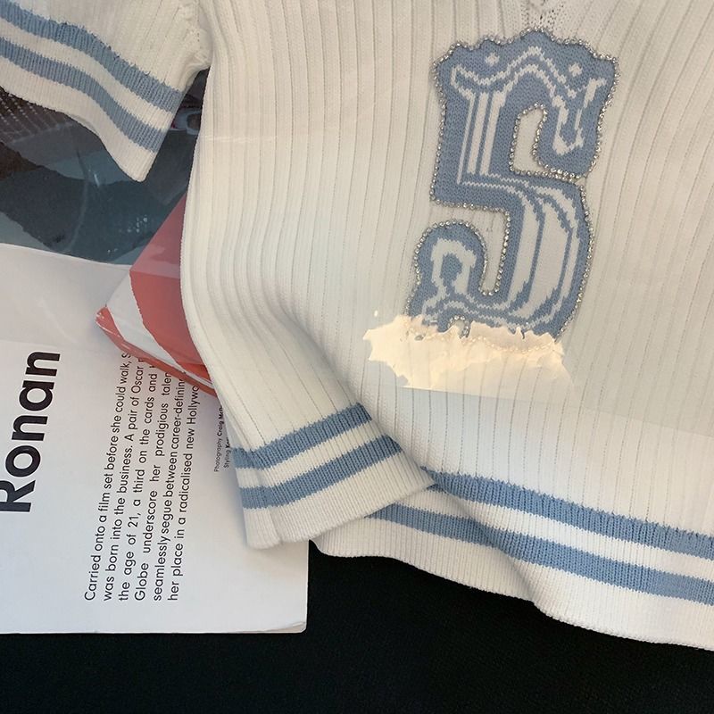 Áo Sweater Ngắn Tay In Chữ Màu Sắc Tương Phản Thời Trang Mùa Hè Cho Nữ