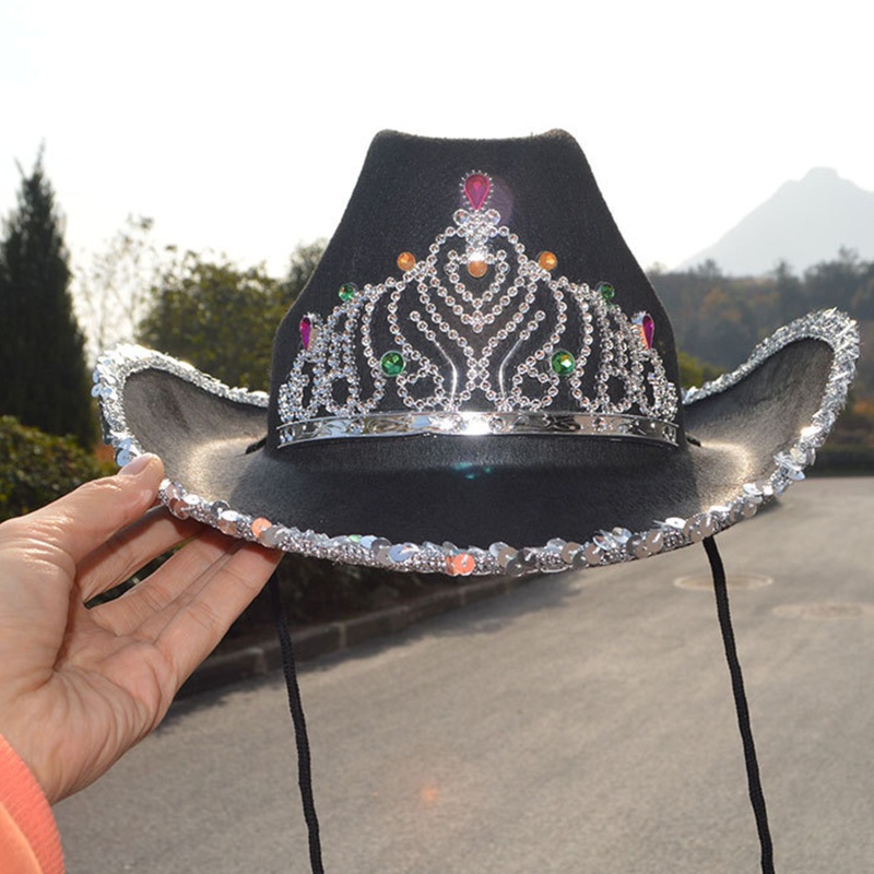 Mũ Cao Bồi Đính Vương Miện Kim Sa Phong Cách Cao Bồi Phương Tây Cho Lễ Halloween