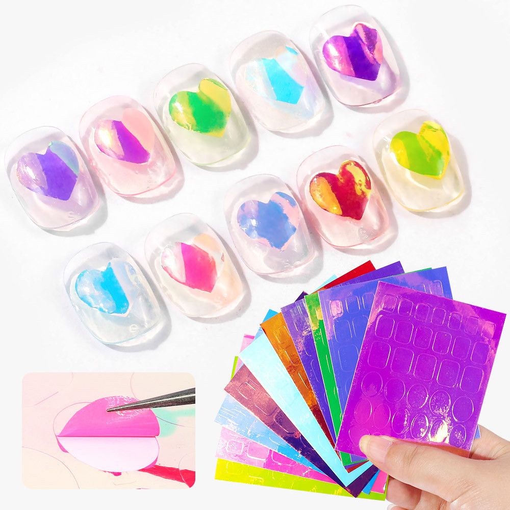 [Hàng mới về] Miếng dán móng giấy cellophane hào quang ánh kim laze lấp lánh nhiều kiểu dáng và màu sắc khác nhau