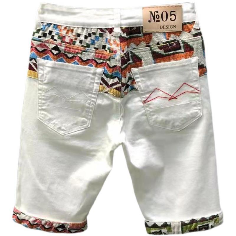 Quần short jean co giãn thêu họa tiết độc đáo hợp thời trang dành cho nam